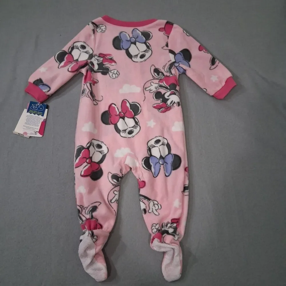Disney Minnie Mouse Toddler Girls Size 12m Pink Fleece Footed Pajama Sleeper PJs